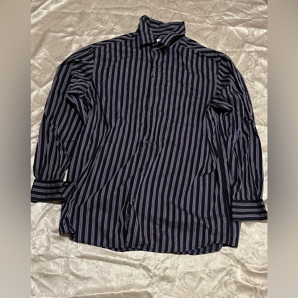 Claiborne Black ,Purple and White Striped Button down shirt